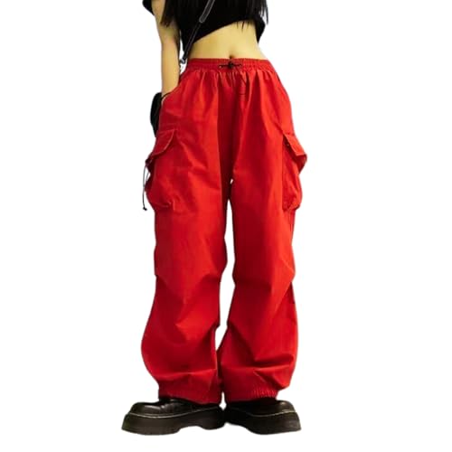 LOUNGEDRESS カーゴボリュームパンツ　レッド・Mサイズ YasYouRi] カーゴパンツ ワークパンツ レディース ドローコード 裾絞り